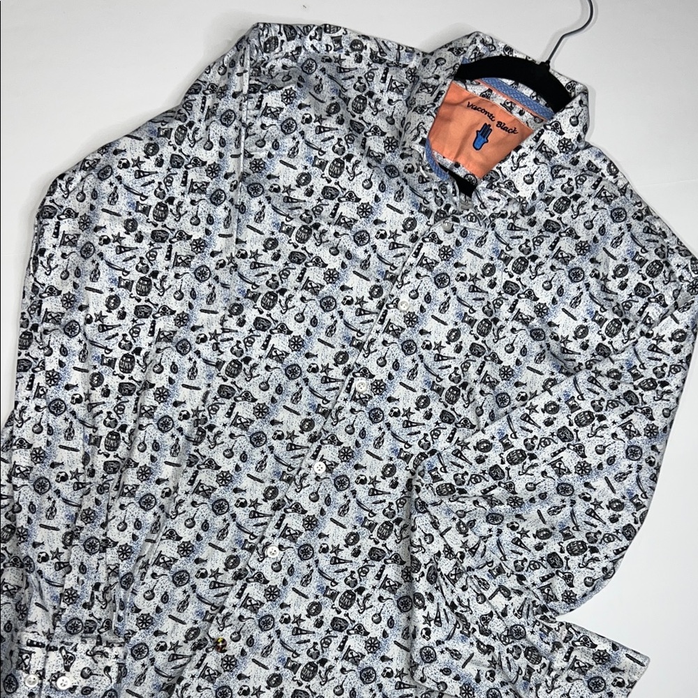 Visconti Black/White Pirate theme Button-Up Men’s XL - Picture 4 of 11